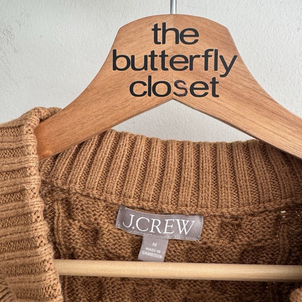 J. Crew Brown Cable Knit Crew Neck Sweater Medium - Picture 3 of 4